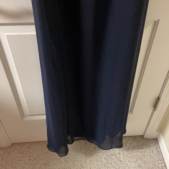 Beautiful beaded mesh front & back long navy blue dress - Picture 7 of 10